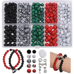 200pcs Natural Stone Beads Kits Malachite Onyx Bead Jewelry Making Kit Set Magnetic Clasps Elastic Cord for Lovers DIY Bracelets