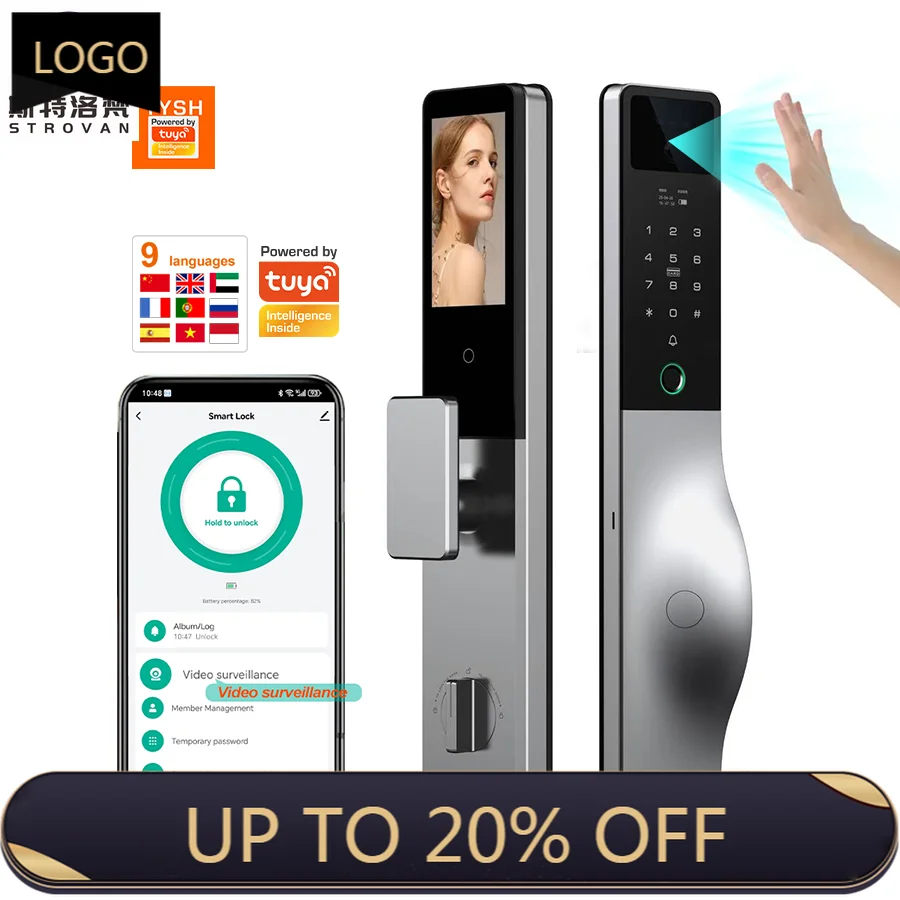 

STLF 3D Face Palm Vein Recognition Fingerprint WiFi Aluminum Intelligent Digital Keyless Video Surveillance Smart Lock
