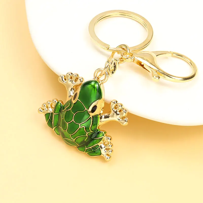 Cute Green Frog Enamel Keychain Keys Bag Pendant Creative Animal Alloy Key Ring For Men Women Personalised Accessories