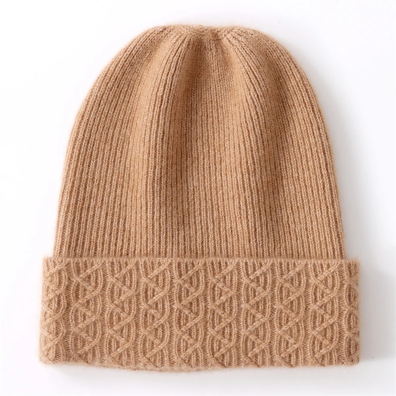 

100% Cashmere Autumn Winter Knitted Hat Slouchy Versatile Unisex Warm New Ear Protection Thickened Beanie