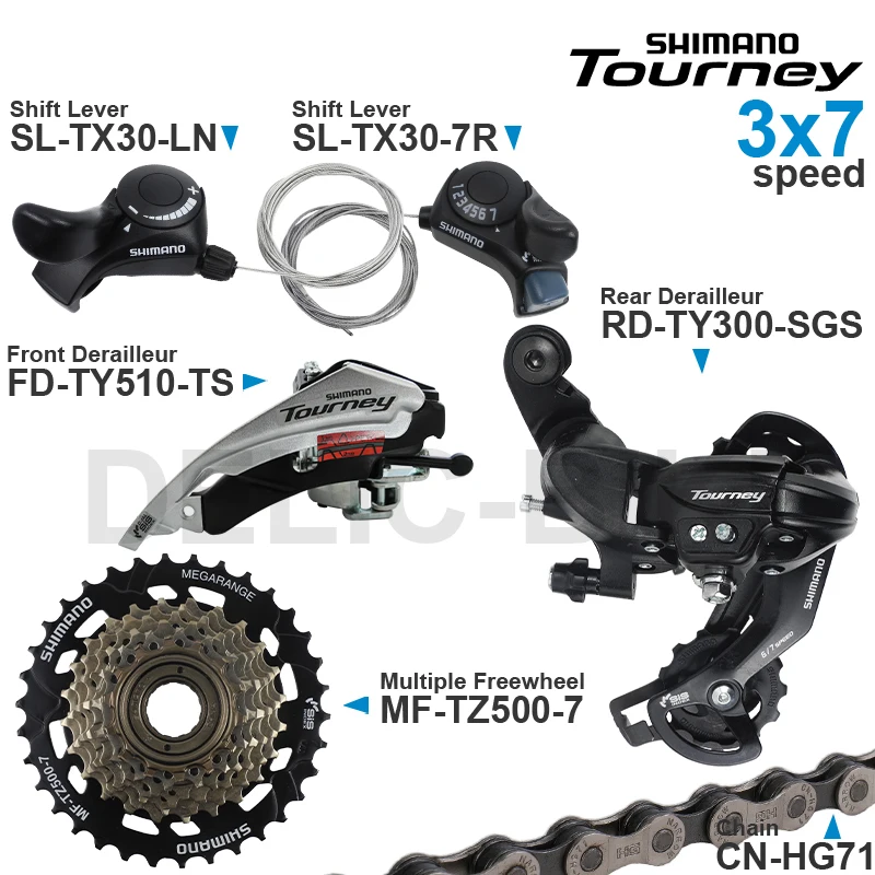 SHIMANO TOURNEY 3x6 3x7 Speed Groupset include SL-TX30 Shifter RD-TY300 Rear Derailleur MF-TZ500 Cassette Sprocket CN-HG71 Chain