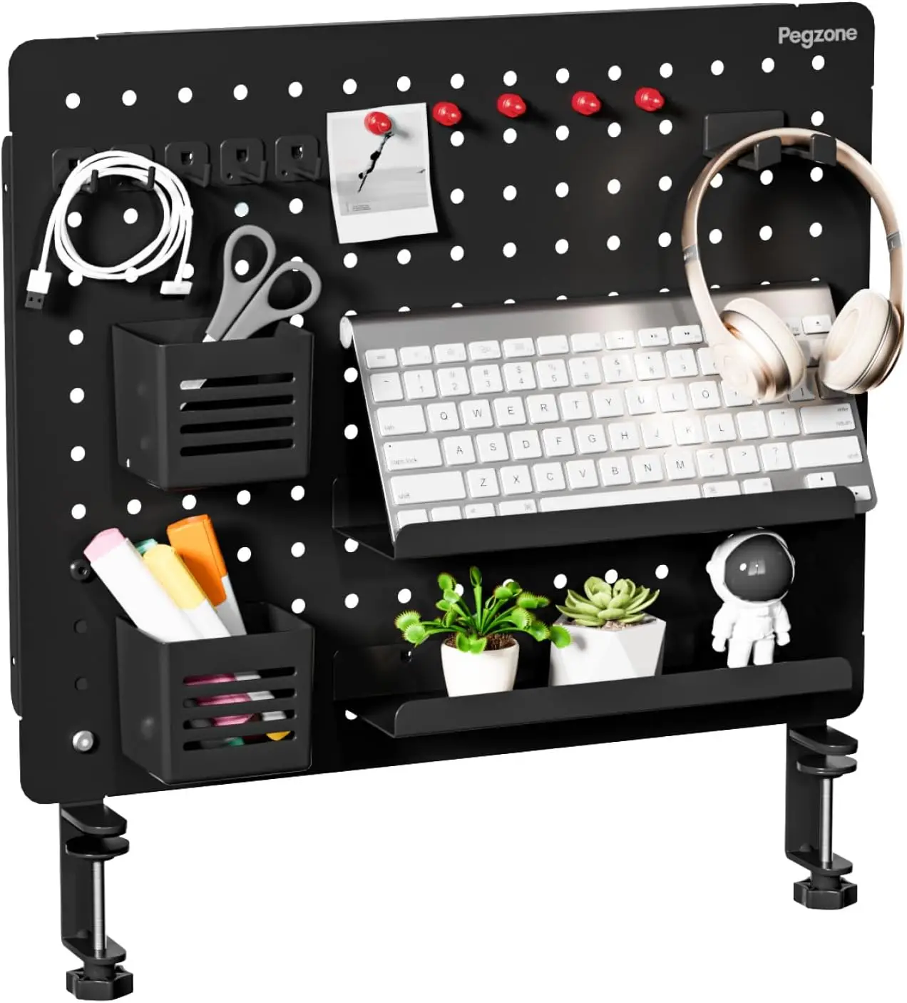 

Clamp-on Desk Pegboard, Desk Organizer for Office Gaming Home, Magnetic Metal Peg Board with 15 Accessories, 20.4x16.5 inch
