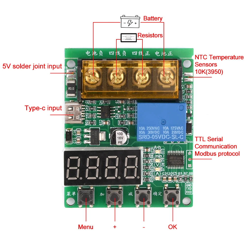 

300W 30V10A 18650 Lithium Battery Capacity Tester Meter Resistance Discharge Electronic load TTLserial port Modbus Communication