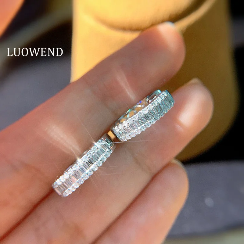 

LUOWEND 100% 18K White Gold Earrings Fashion INS Style 0.50carat Real Natural Diamond Hoop Earrings for Women High Party Jewelry