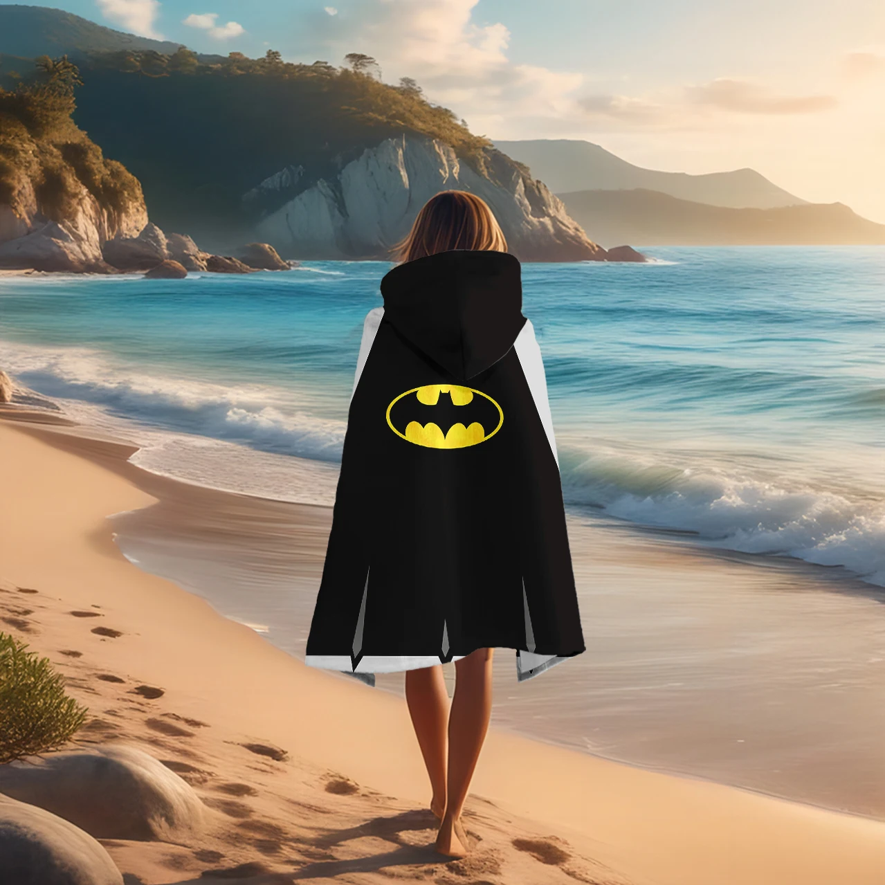 1pc Superhero Hooded Cape Digital Printing Adult Towel Bathrobe Quick Dry Skin-friendly Soft Terry Cloth Beach Pool Bathroom