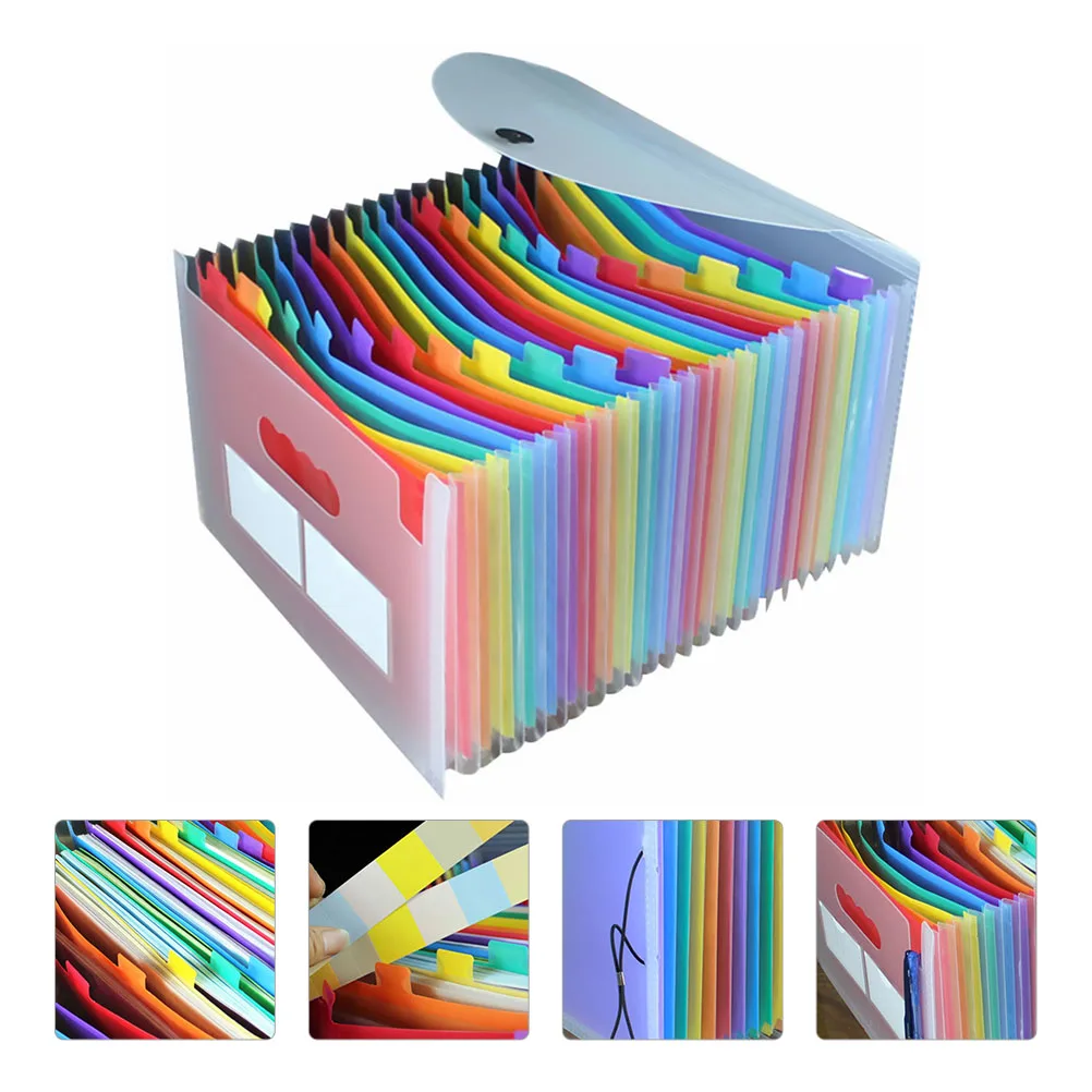 

24 Pockets Transparent File Folder A4 Size Portable Document Organizer Rainbow Colors Office Student Storage Solution