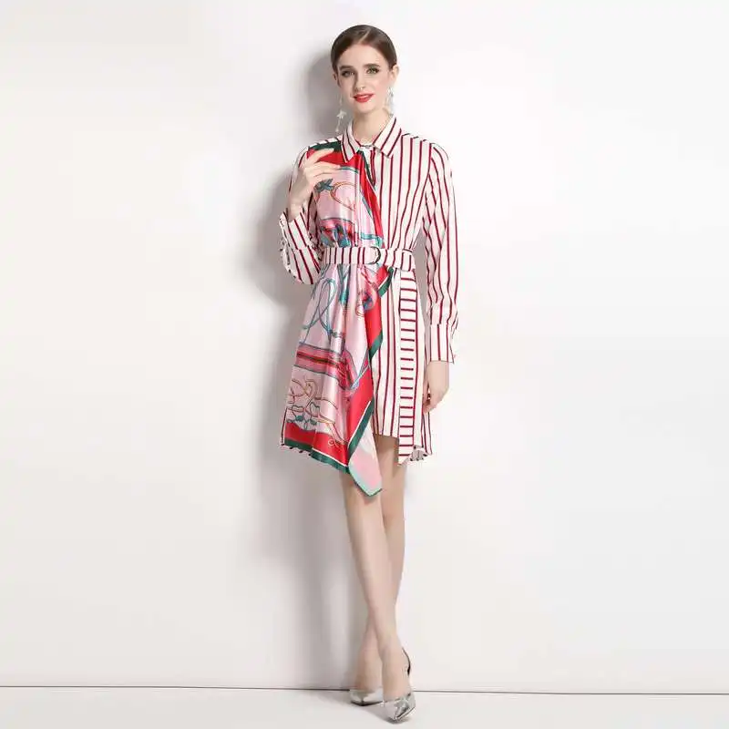 Vestido Csero E a Cuadros de Primavera Verano, Cintura Alta, Manga Larga, Falda Corta, Vestidos a Rayas y Lunares p...