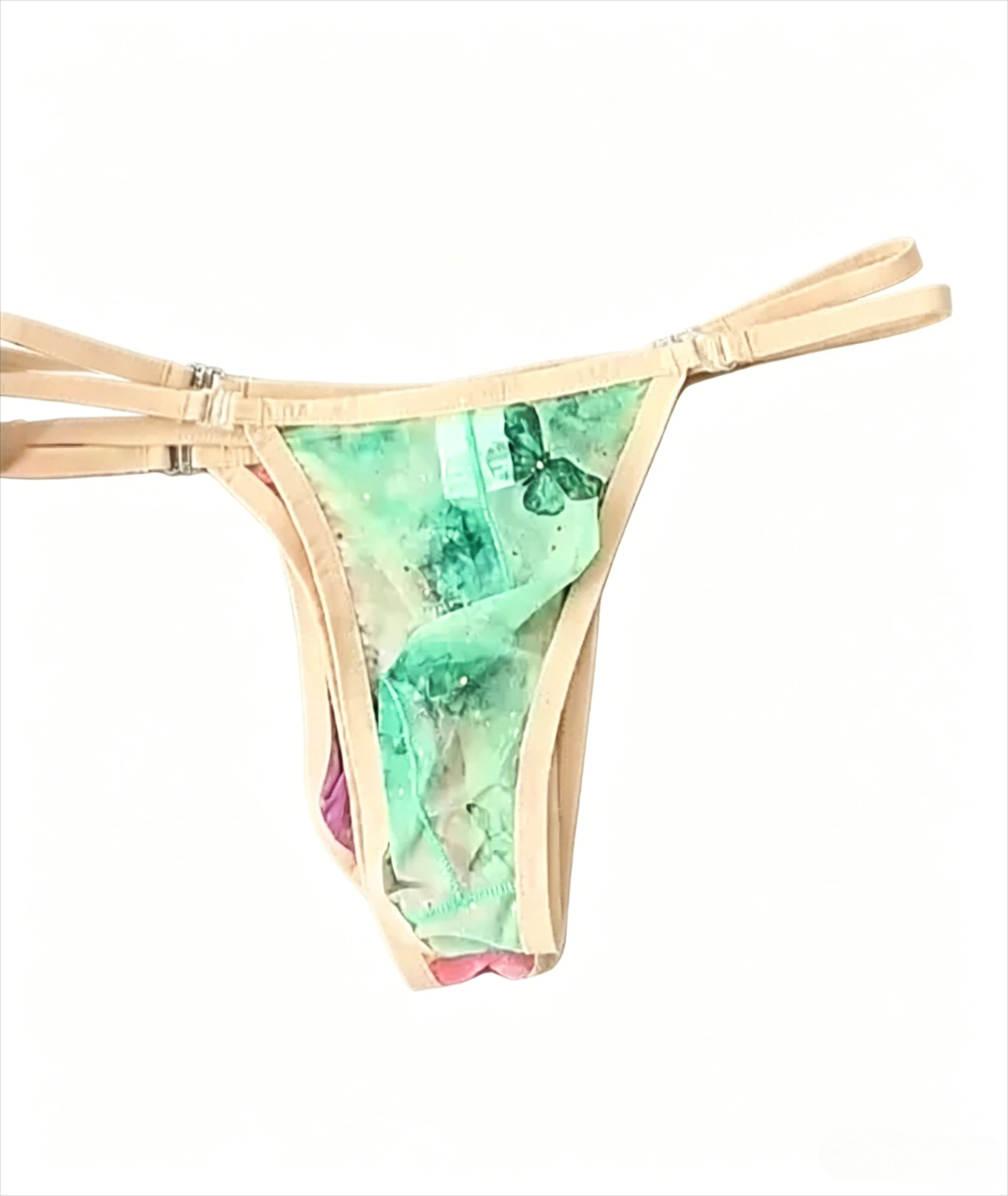 Men's Adjustable Thin Strap T-back Thong Contrast Trim Print Sheer Mesh See Through Low Rise Sexy U Convex Pouch G-string