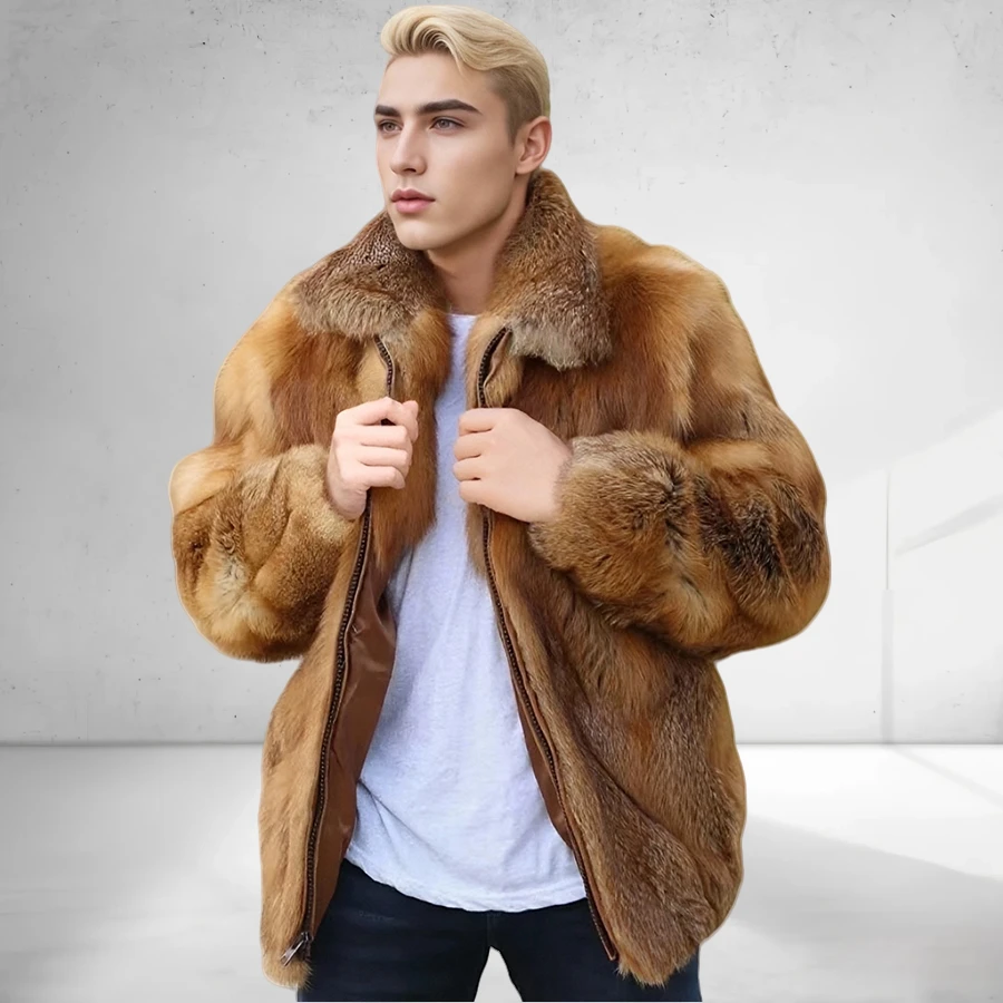

Winter Jackets Men's Full Skin Natural Red Fox Fur Bomber Jacket Real Fox Fur Coats Luxury Warm Clothes