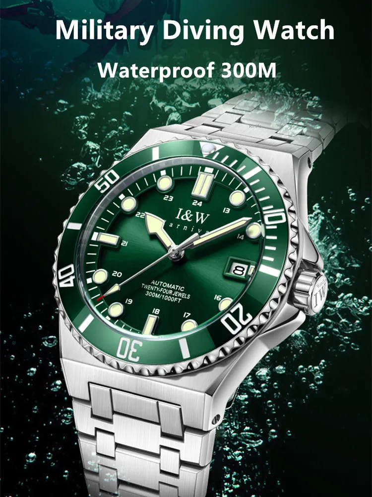 Top Brand Luxury Waterproof 300M Diving Automatic Men's Watches NH35 Self Wind Mechanical GMT Green Water Ghost Wristwatch Bezel