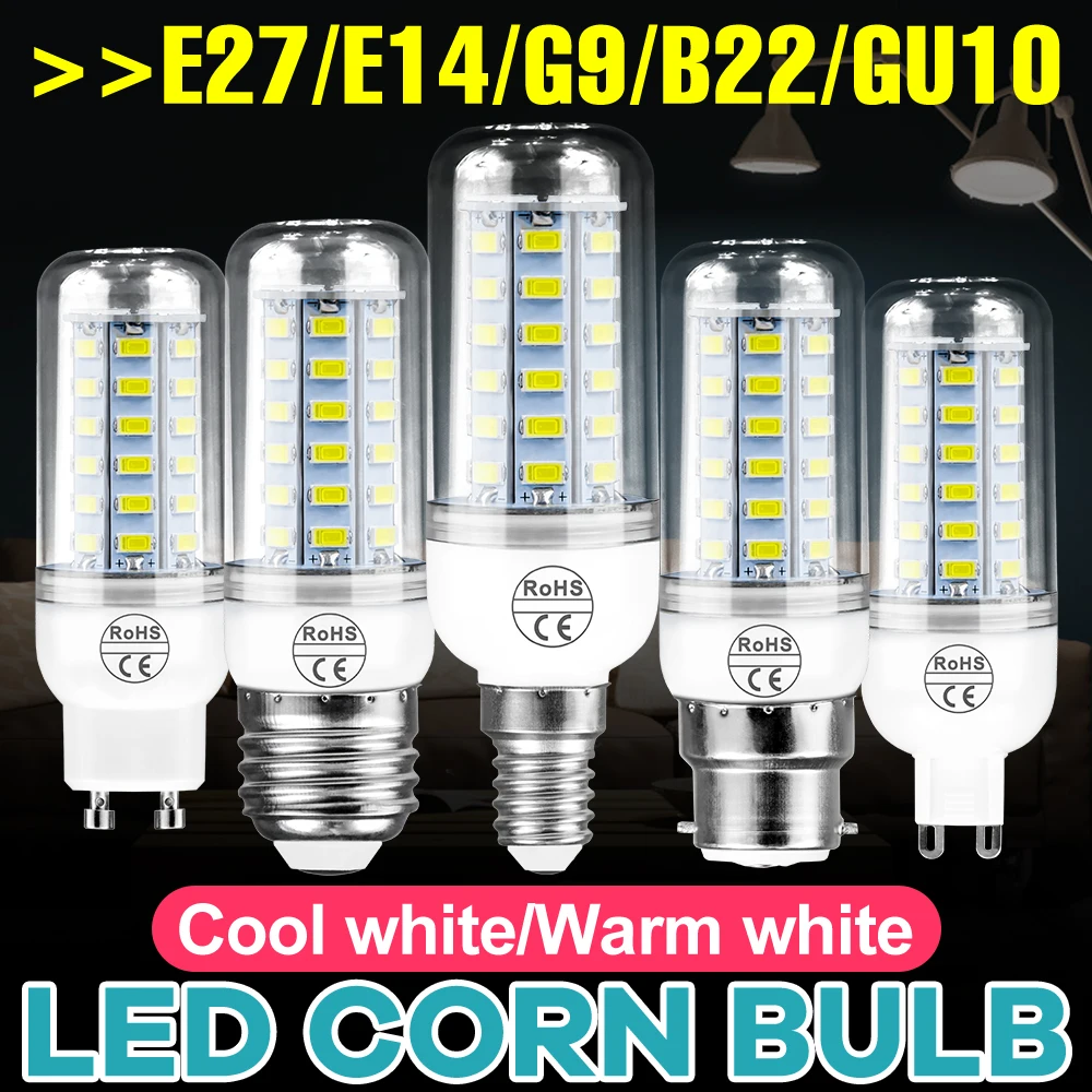 E27 LED Corn Light Bulb 220V Ceiling Downlight GU10 Spotlight Recessed Lamp Bulbs E14 Daylight B22 Candle Chandelier Lighting G9