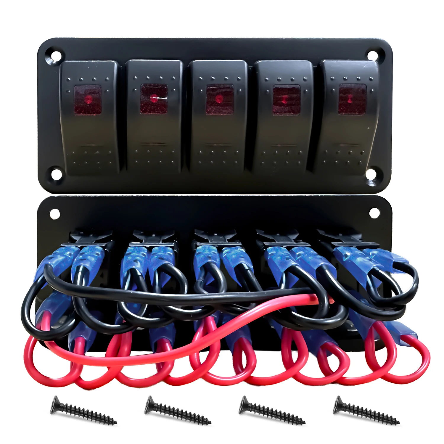 

5-Gang Rocker Switch Panel, 12V 24V Car Modification Switches for Automotive Truck Boat Marine RV, Universal Waterproof