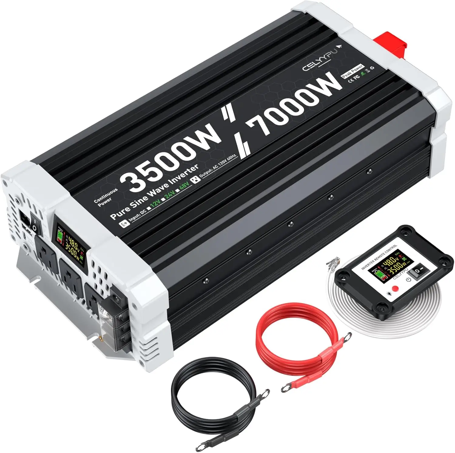 

Инвертор чистого синусоидального тока 3500 Вт, 48 В DC в 110 В AC, с ЖК-дисплеем, пультом ДУ, USB Type-C для автодомов, солнечных батарей и аварийного питания