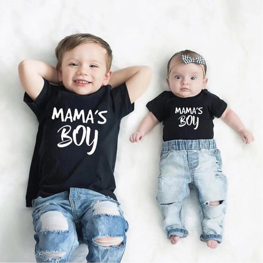 Mama's Boy Print Kids T-shirt Sibling Matching Outfits Big Brother Little Brother Short Sleeve Cotton Tee Tops