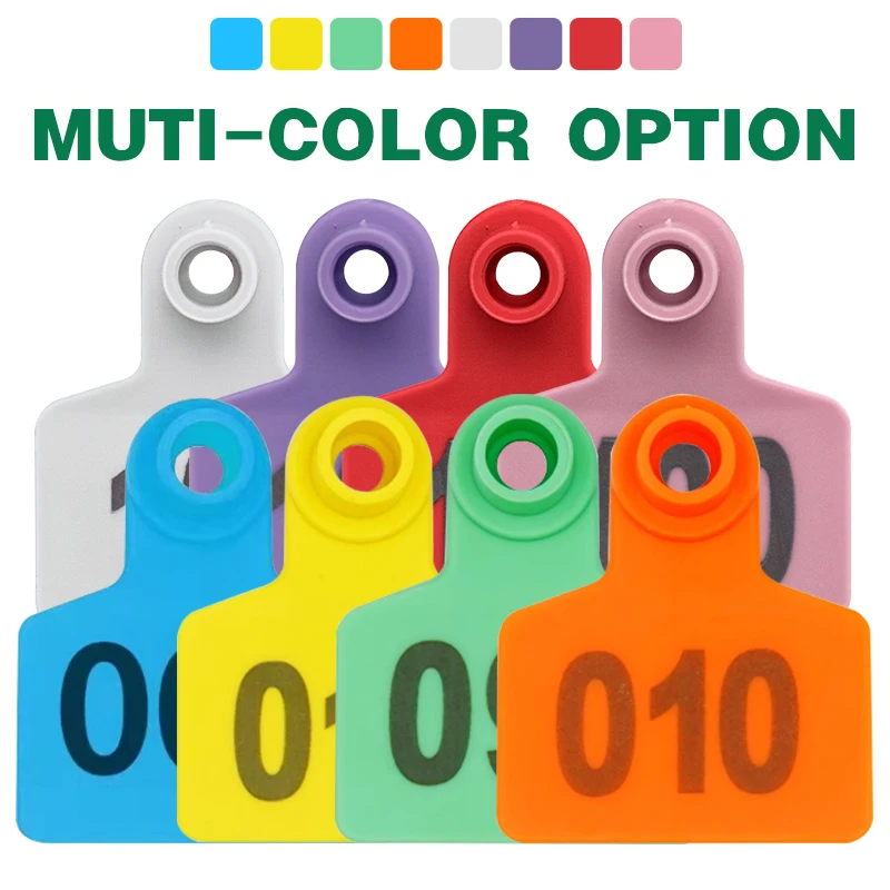 8색 플라스틱 돼지 귀표시, 레이저 각인 단어 포함, 돼지, 양, 염소 귀표시, 농장 동물 식별 카드, 100개입, 001-200