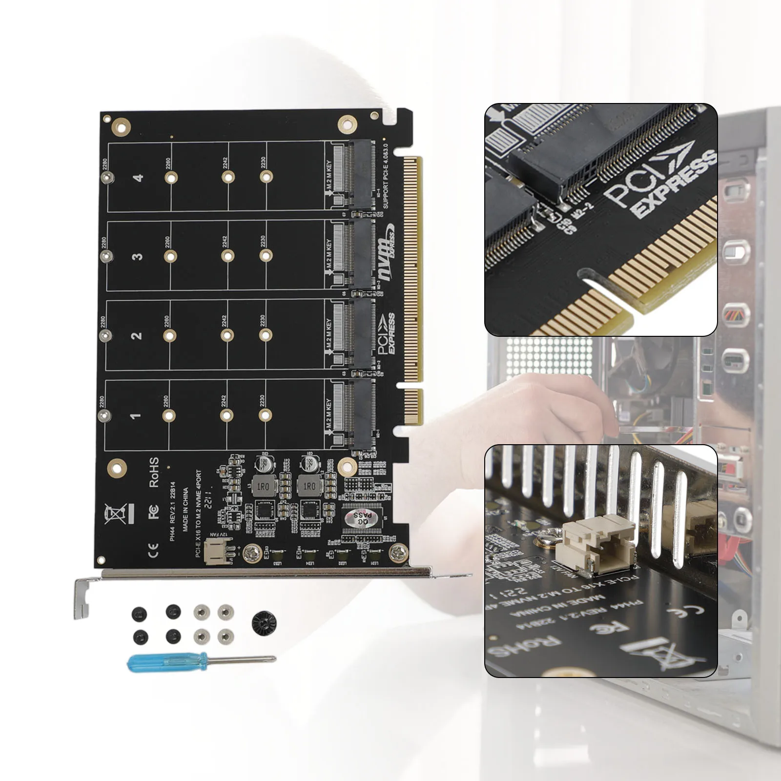 

Artudatech PCI-E Signal Split Array Card PH44 X16 NVME 4 Disk Array Card Support M.2 SSD