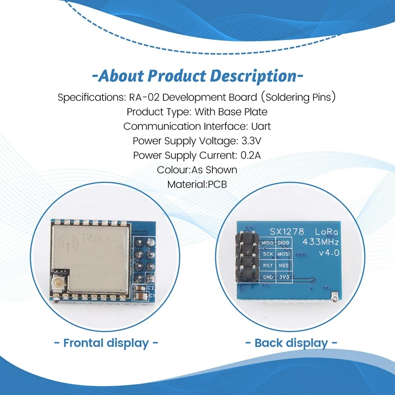 Lora Spread Spectrum Development Module Board, Módulo sem fio, Serial, UART Interface, RA-02, 433MHz, SX1278