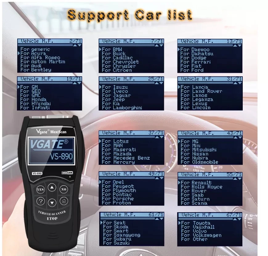 2024 Newest Maxiscan Vgate VS890S OBD2 Diagnostic Scanner VS890 Vgate SCAN Tool VS 890 CAN-BUS Multi-Languages Car Code Reader