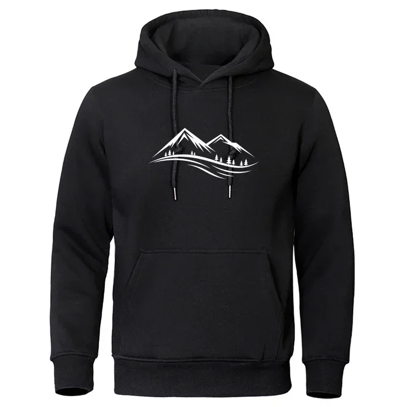 Retro Mountain Printed Hoodies Mens Fashion Hoodie for Outdoor Sports and Casual Wear Male Loose Sweatshirt