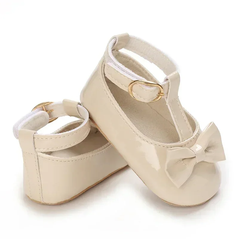 Newborn Apricot Soft and Sweet Princess Shoes for 0-1 Year Old Girl with Bow and Adhesive Sole Outdoor Anti slip Walking Shoes