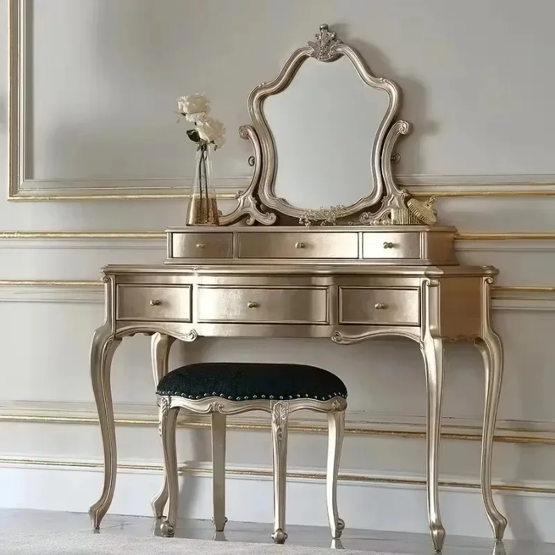 Tocador de Madera Dorado con Almacenamiento, Moderno y Estético, con Cajones Organizadores, Cómoda para Adultos, Ahorra Espacio, Mueble de Dormitorio