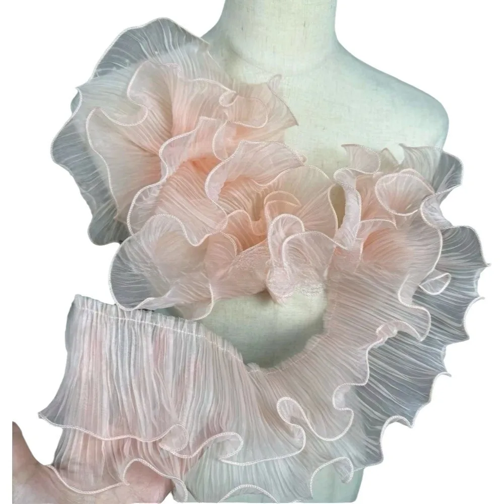 1 Yard Pleated Fabric Magic Color Double Layered Mermaid Lace Ruffle Pleated Organza Translucent Wedding Decoration Cloth