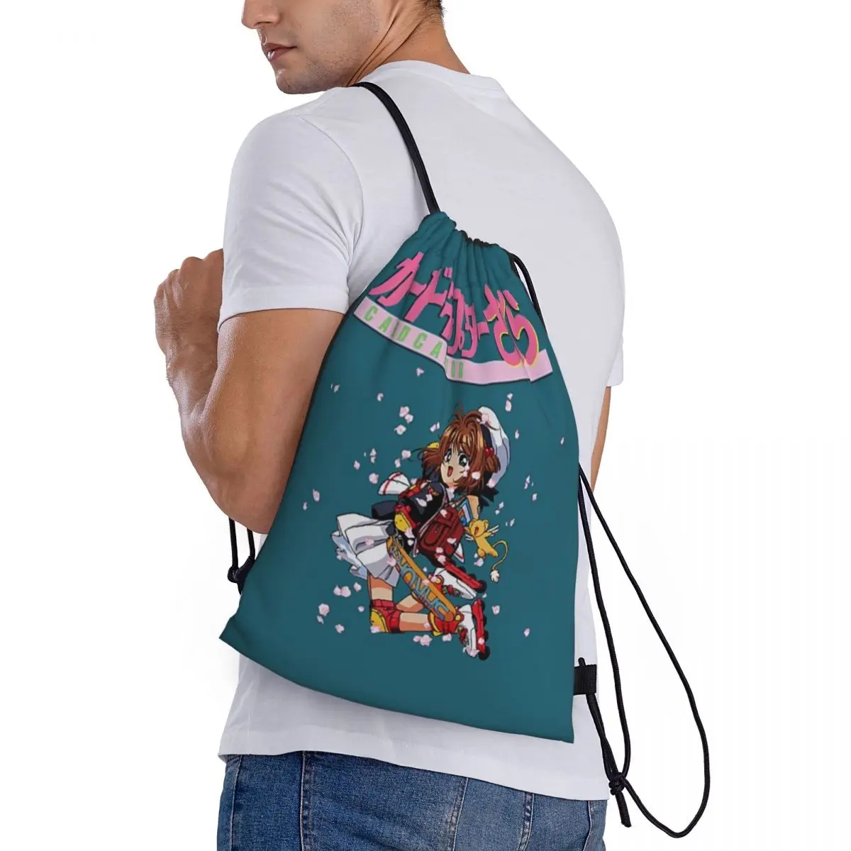 Padrão personalizado Logotipo Saco De Cordão, Cardcaptor, Sakura Patins, Logotipo Mochila De Viagem, Saco De Armazenamento De Estudante, Saco De Escola 