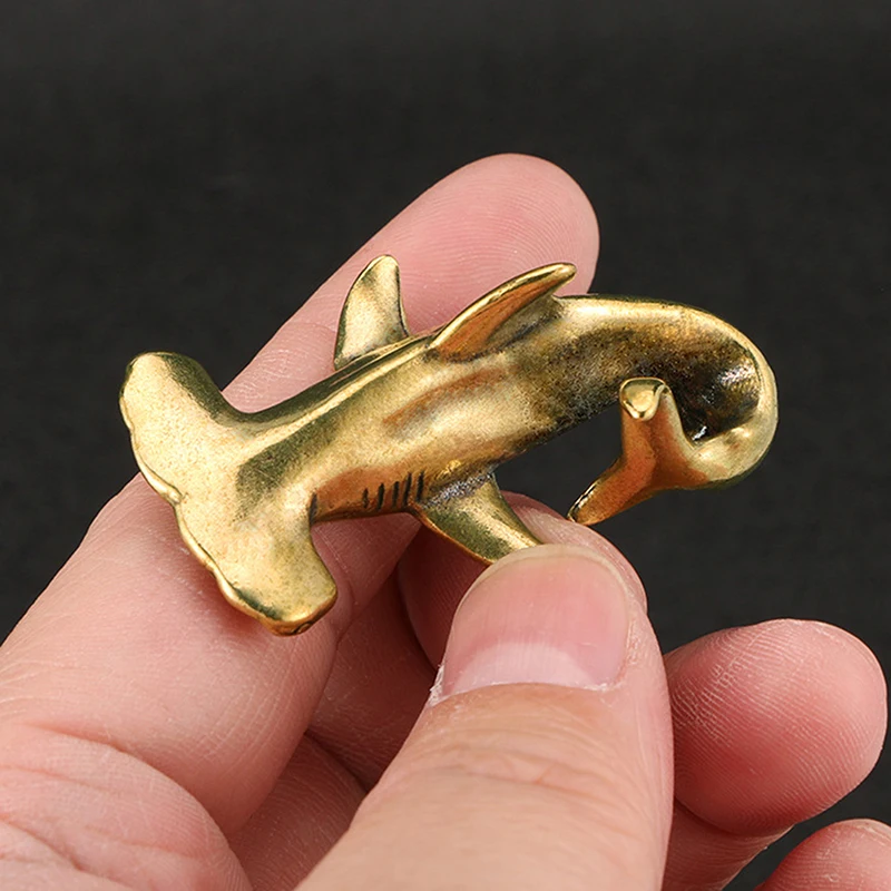 Pure Copper Hammerhead Shark Statue Vintage Brass Shark Figurines Desktop Feng Shui Ornament Miniatures Antique Tea Pet Crafts