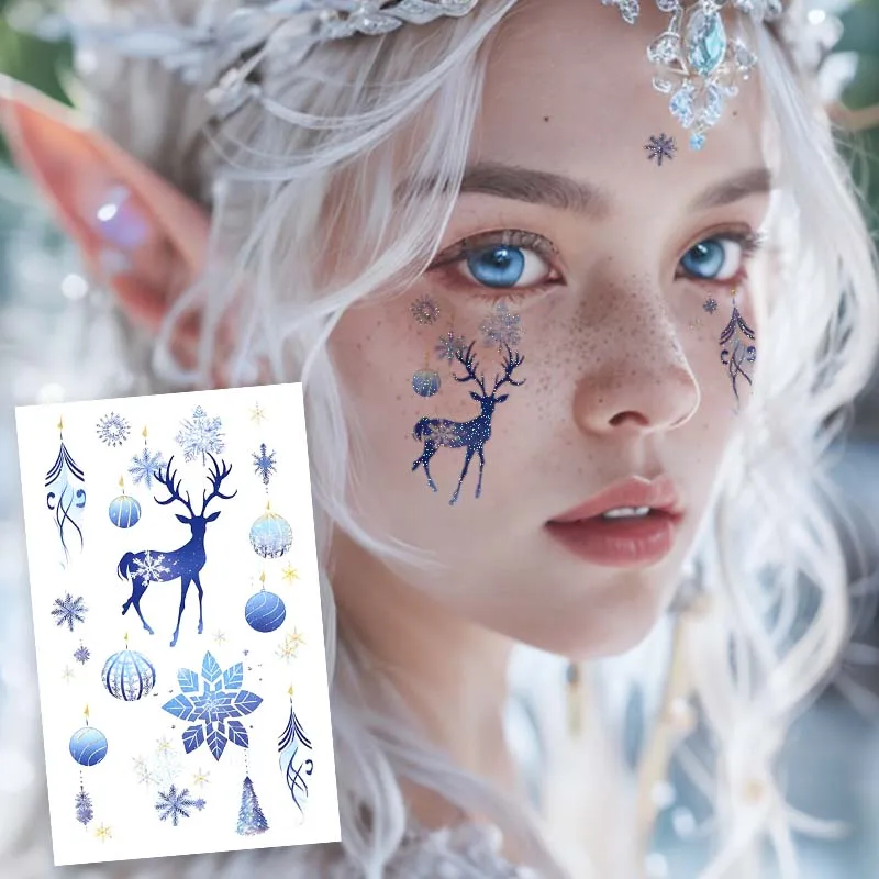 4pcs Dreamy Glitter Unicorn and Plum Blossom Deer Waterproof Temporary Tattoo, Long-Lasting, Realistic Fake Tattoo