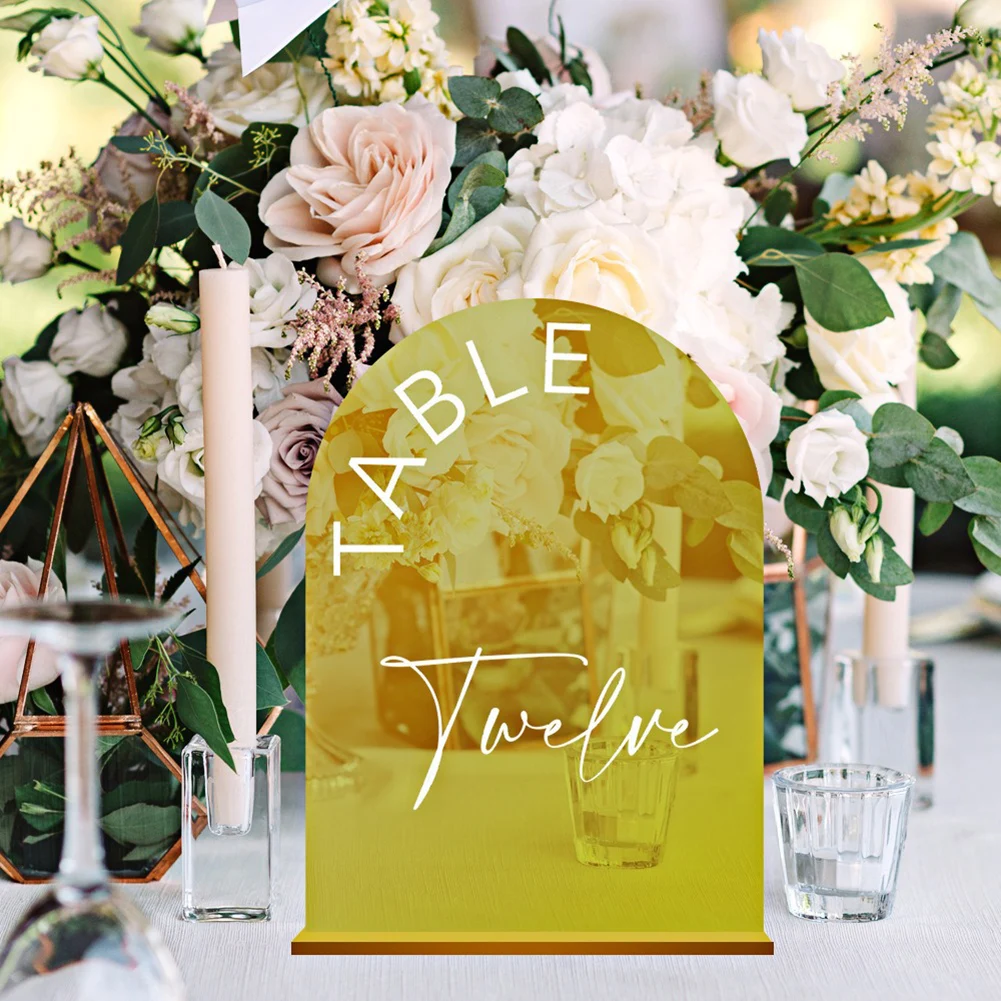 Elegant Acrylic Arch Table Number Plates with Stands for Weddings Mirrored Number Signs 1 10 for Event Table Centerpieces