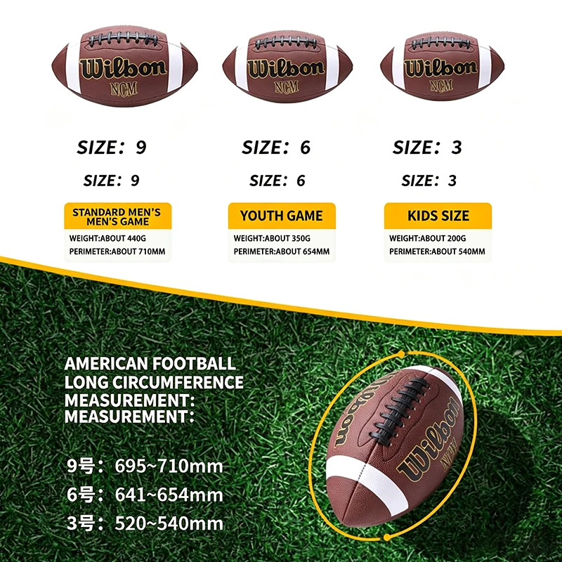 American Football PU Leather Non‑Slip Rugby Ball Size3/6/9 for Kids Youth Adult Match Training Outdoor Sports Game Practice Ball