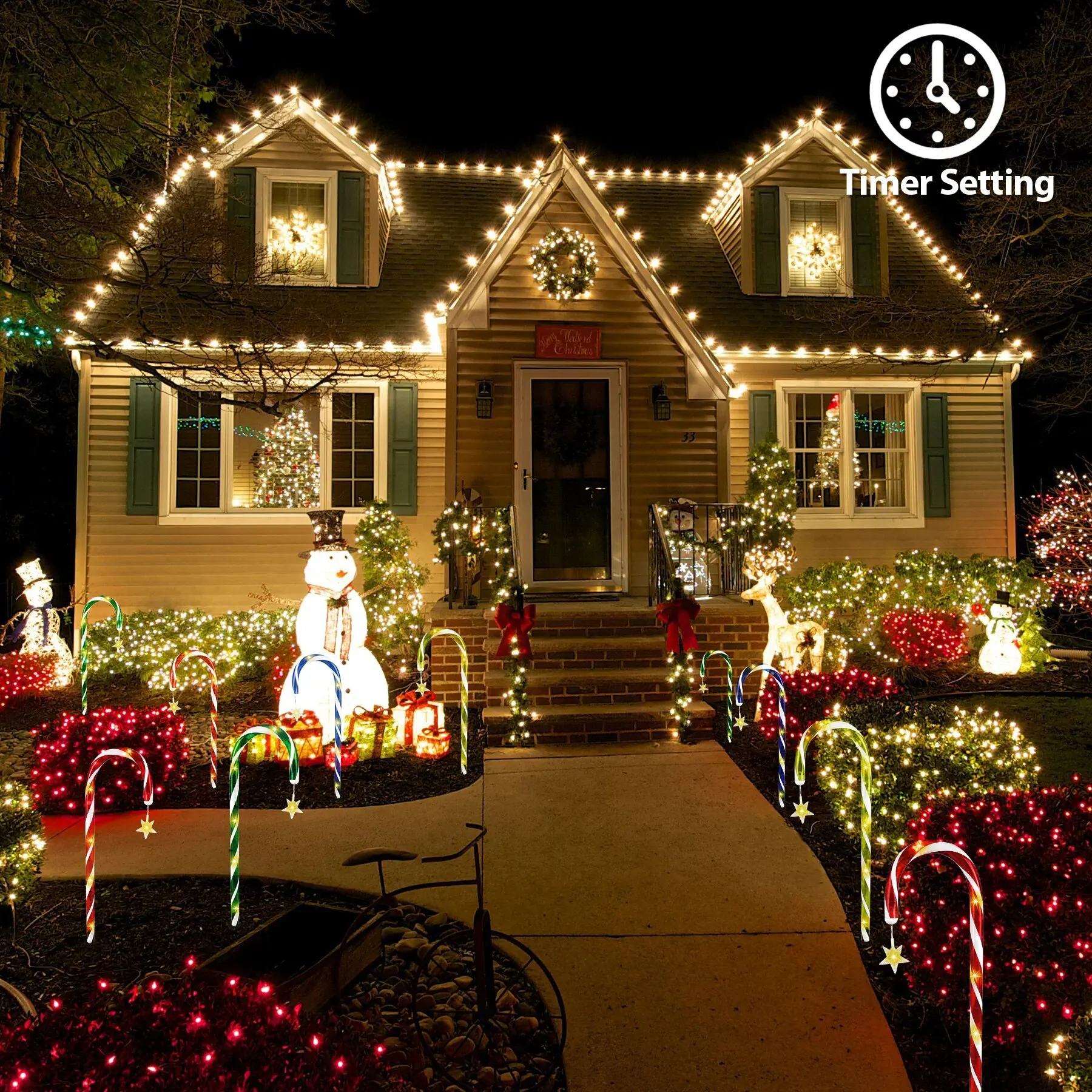 8Pcs/Set Candy Cane Lamp Christmas Lights Outdoor EU Plug Christmas Decoration 2024 Fairy Lights Garden Light Lawn Light