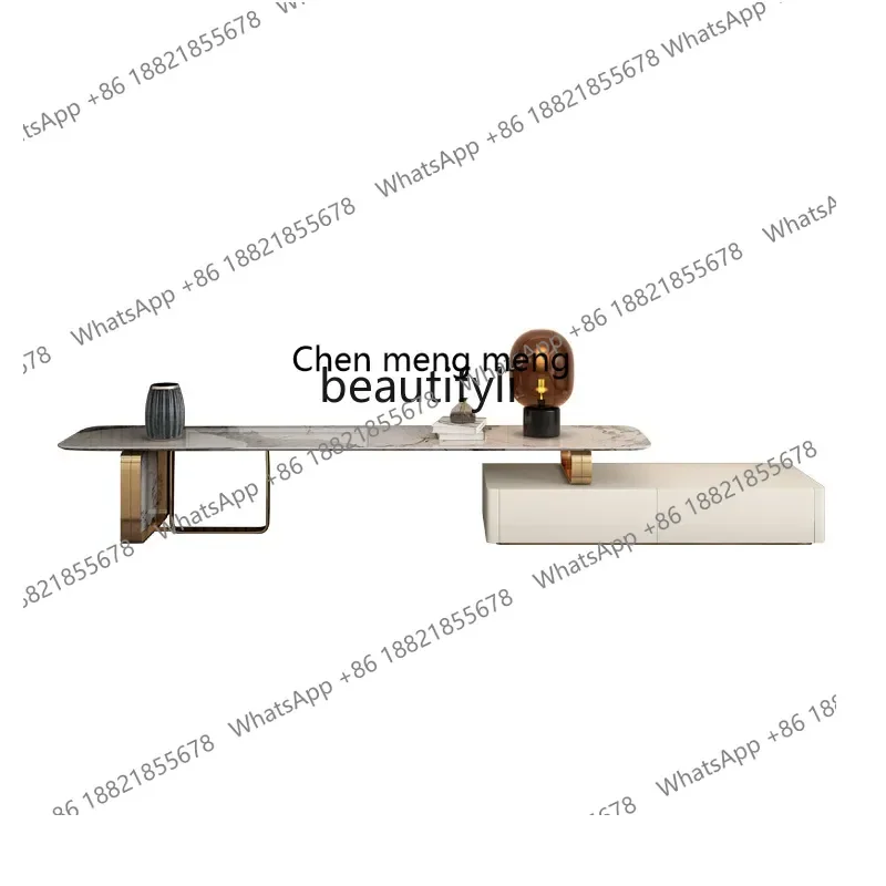 Villa telescopic rock slab TV cabinet coffee table combination paint process TV floor cabinet