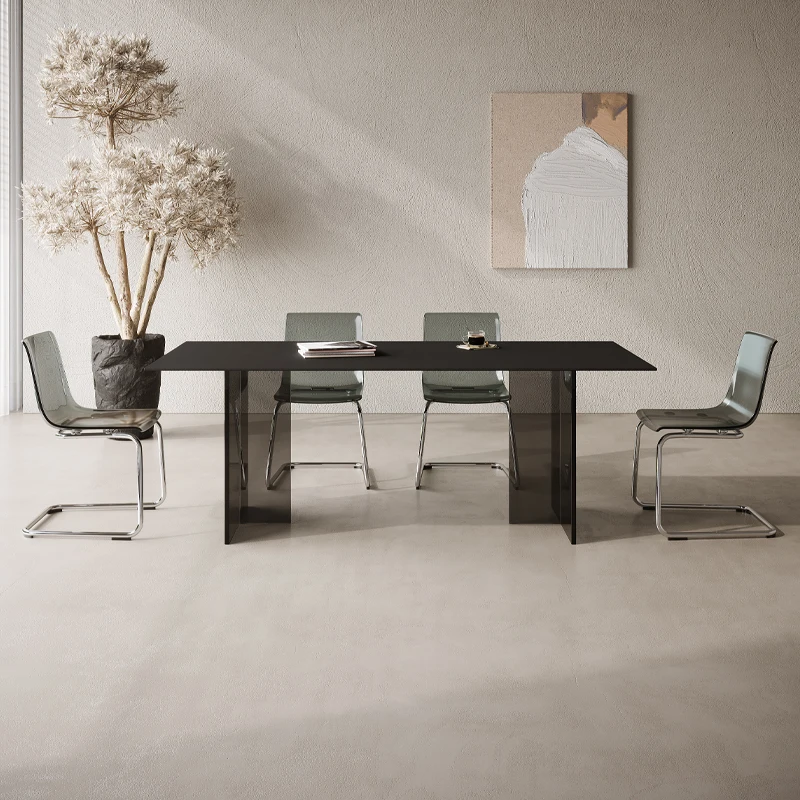 

Stone Plate Dining Table Pure Black Acrylic Suspension Rectangular Modern Small Apartment Restaurant Home Dining Table