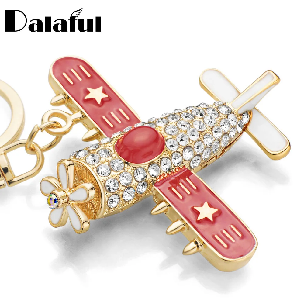 Exquisite Plane Aircraft Key Chains Rings Holder Flower Star Crystal Rhinestone Purse Bag Buckle Pendant Keyrings KeyChains K278