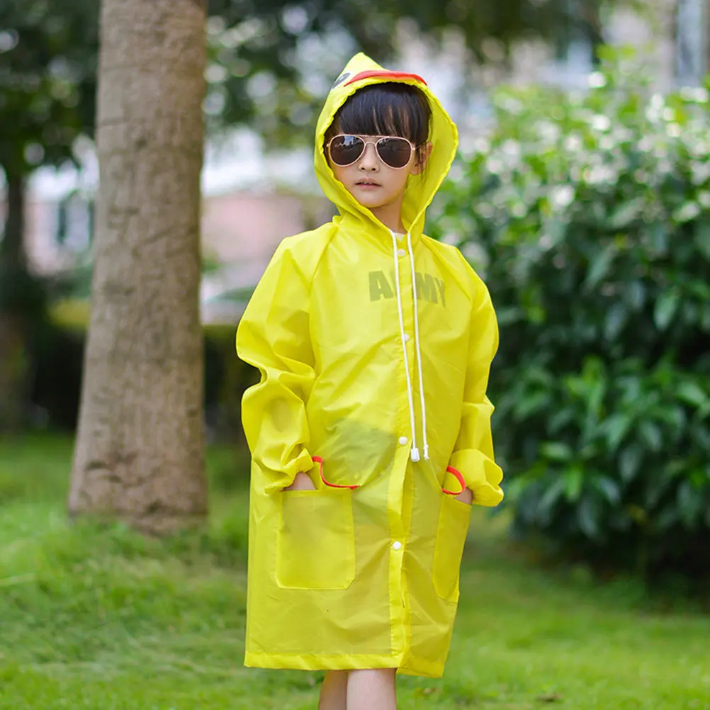 Raincoat Hood Animal Design Yellow Suitable Height 80-130cm Rain Poncho Waterproof for Camping Hiking Fishing