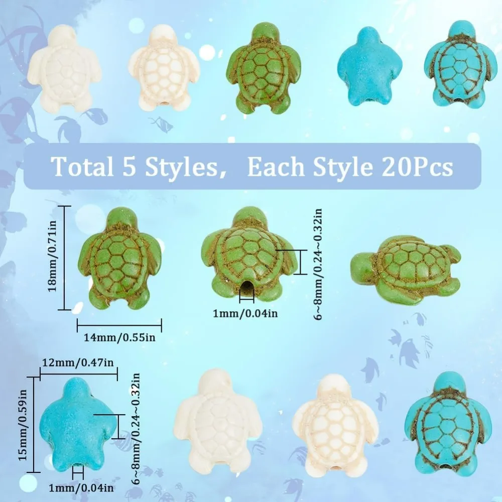 100Pcs Sea Turtle Beads Turtle Bead Charms Turtle Beads Bulk Stone Bead Boho Style Sea Animal Beads Hawaii Ocean making kit