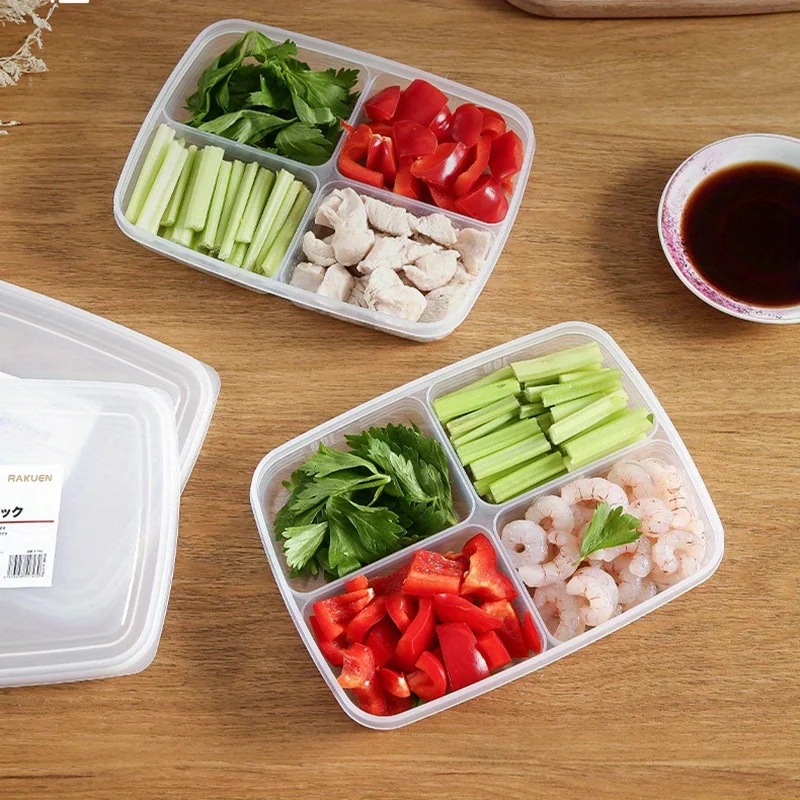 Refrigerator Storage Box, Food Portioning, Fresh-keeping Box, 4 Grids Fridge Fresh-keeping Box, Food Fruit Storage Box