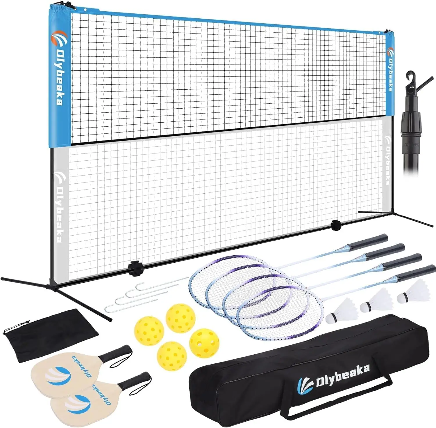 

Portable Pickleball Badminton Net Set, Adjustable Height for Outdoor Sports with Rackets, Paddles & Carry Bag