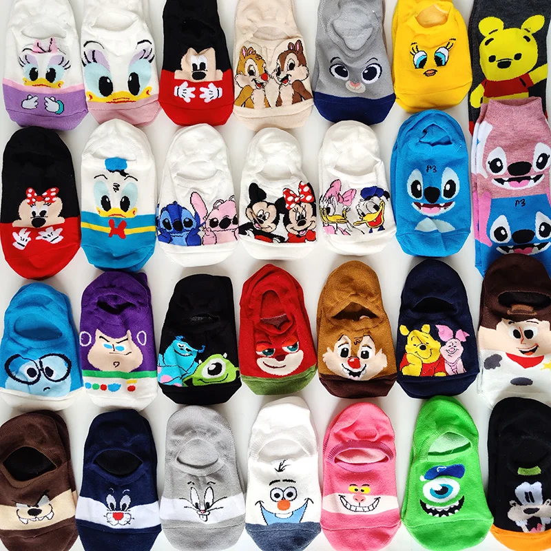 NEW 15 Pairs/Pack Disney Theme Women Socks Cotton Cartoon Minnie Mickey Mouse and Donald Duck Winnie the Pooh Cute Socks