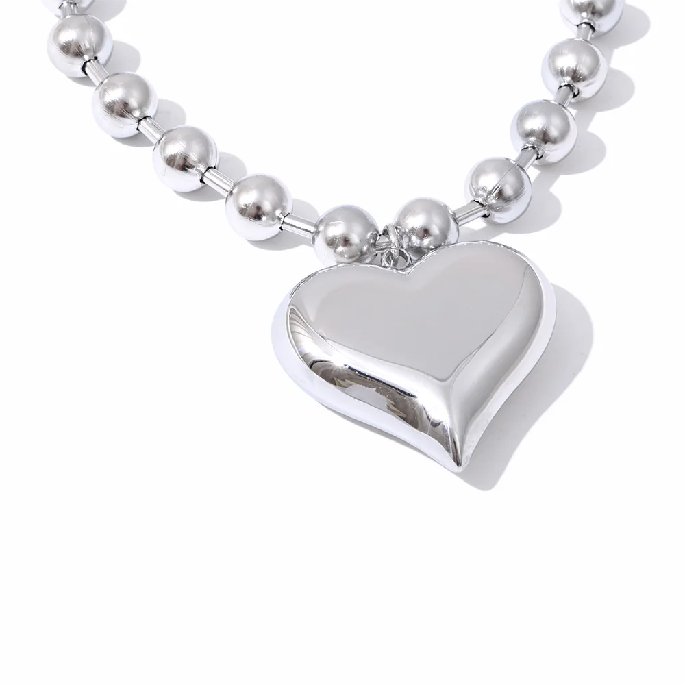 NiNice Stainless Steel Necklace Pearl Chain Fashion Design Personalized Heart shaped Round Exaggerated Selection Jewelry
