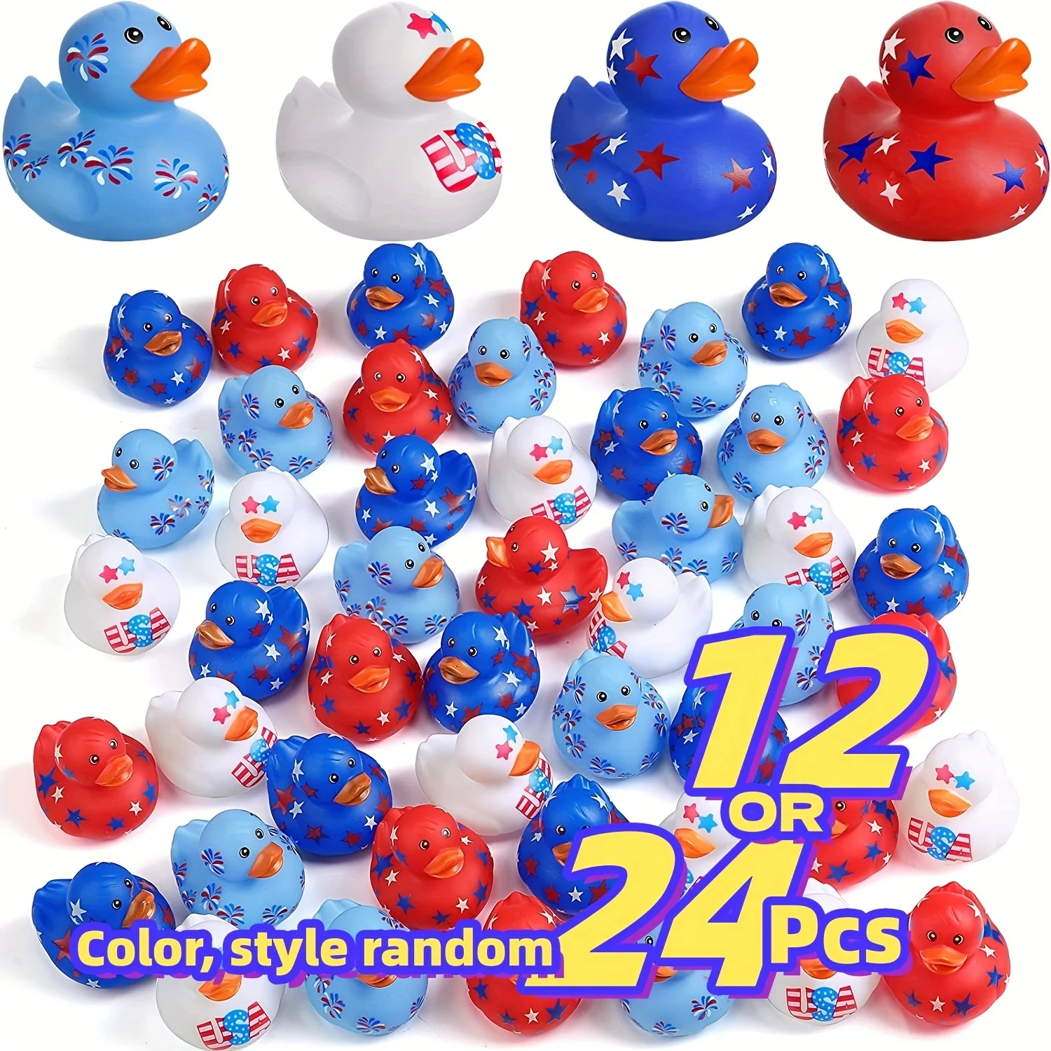 12/24pcs 2 Inch Patriotic Rubber Ducks Bulk Independence Day Float Rubber Ducks Small Shower Star Rubber Ducky Christmas Party G