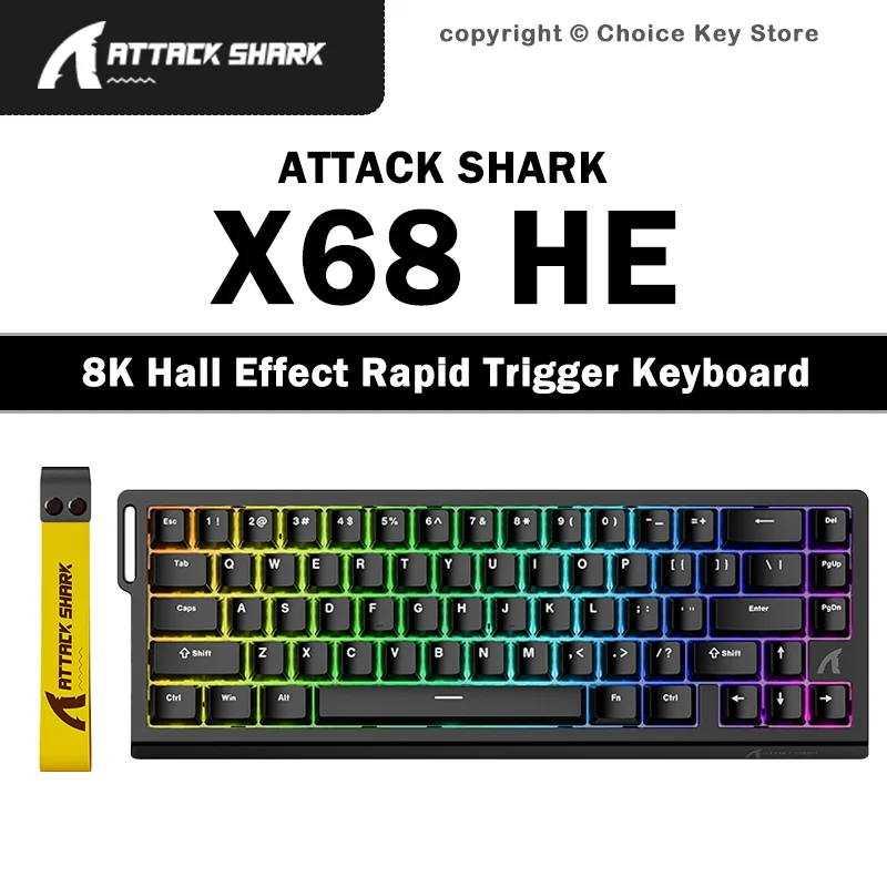 ATTACK SHARK X68HE Wired Hall Effect Magnetic Switch Gaming Keyboard 8K Polling Rapid Trigger SOCD RGB 65% Low Latency