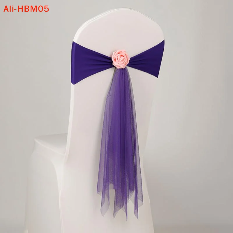 (HB05)1pc Organza Chair Sash Flower Spandex Organza Chair Decoration Wedding Party Festival Chair Covers And Bows For Christmas