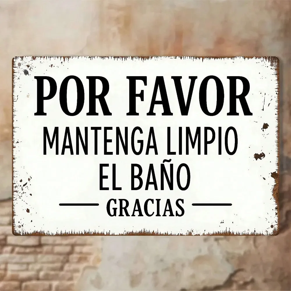 Vintage Spanisches Metall-Wandschild „Por Favor Mantenga Limpio“ – Rustikales Eisen 2D Flach-Schild für Bad, Zuhause und Büro