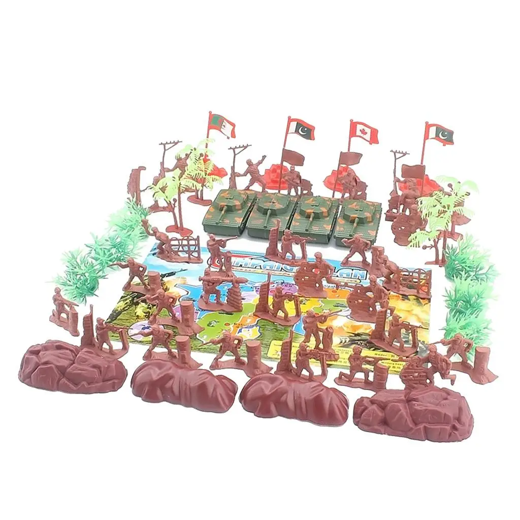 Ensemble de figurines militaires en plastique, jeu de soldats, 4 drapeaux, 2 po, 52x