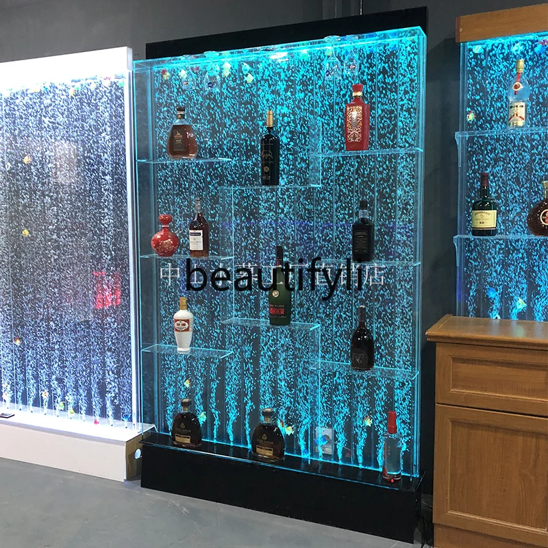 

Water curtain wall wine cabinet bubble screen fish tank living room partition large water wall entrance acrylic ornament