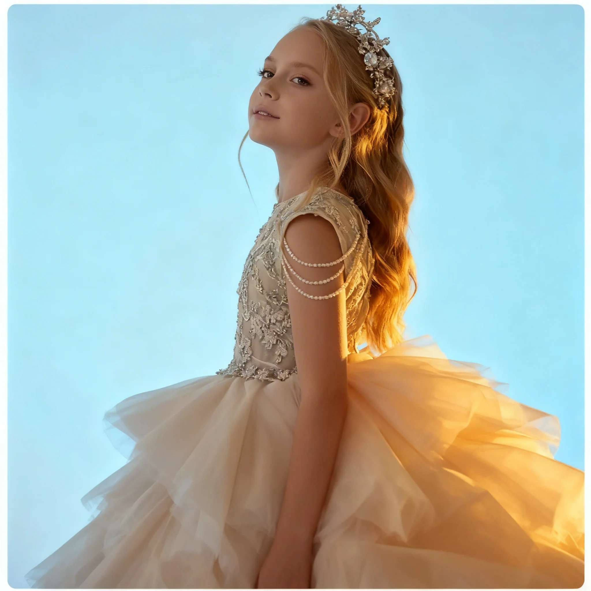 

Customized Ivory Flower Girl Dress Wedding Applique Layered Tulle Gown for First Communion Bridesmaid Quinceanera Pageant