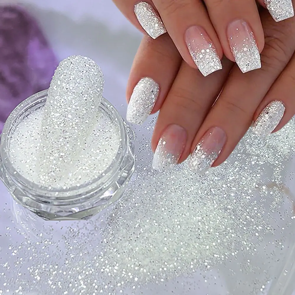

1jar Sparkling Crystal Diamond Silver Nail Glitter Powder Laser Reflective Sugar Nail Dust Shiny Manicure Glitter Decoration E35