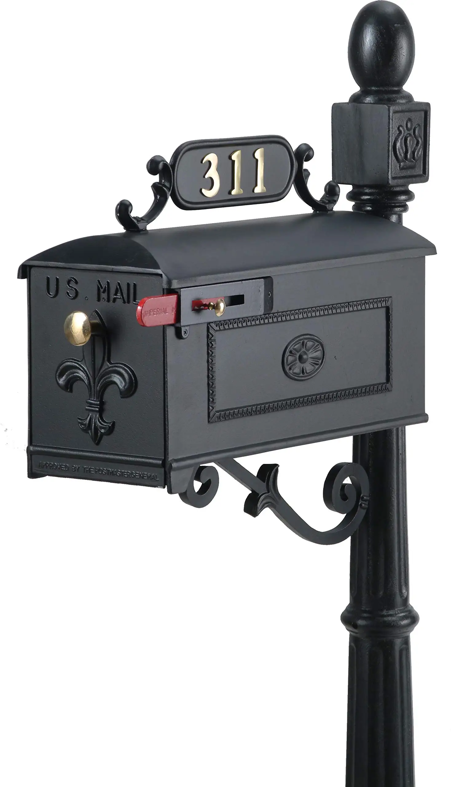Zero Shipping Cost • Old World MailboxFramed Fleur de Lis Imperial Mailbox (Size is Standard, Color is Black) Box Only